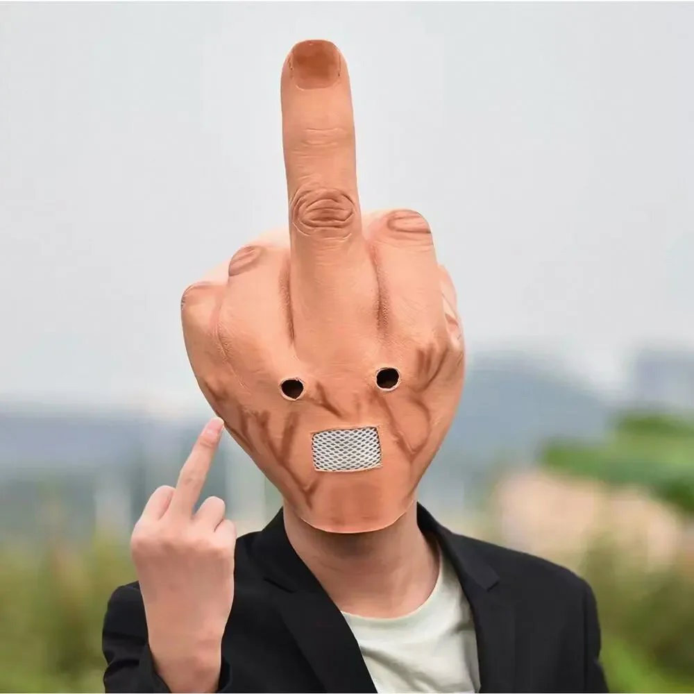 Latex Middle Finger Head Mask, Funny Prank Mask for Halloween Party Cosplay Bar